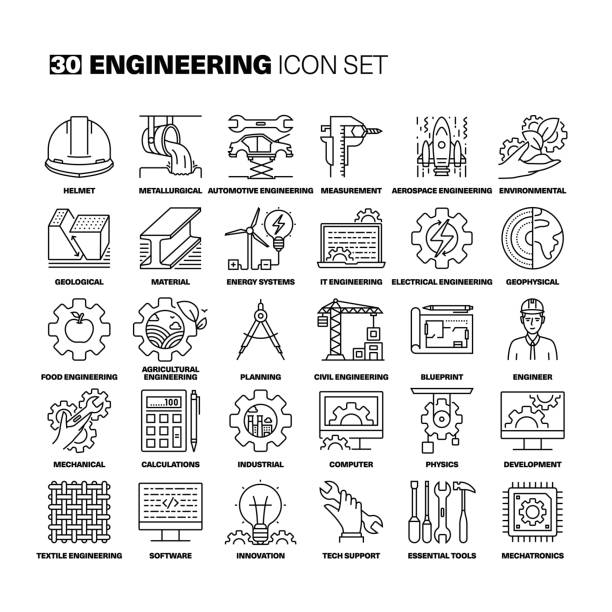 Engineering Line Icons Set vector art illustration
