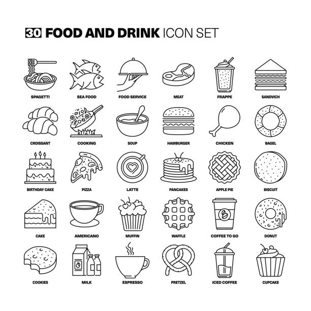 Food and Drink Line Icons Set vector art illustration