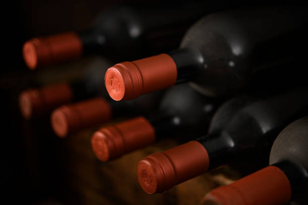 vin rouge en bouteille - dust old cabernet sauvignon grape aging process photos et images de collection