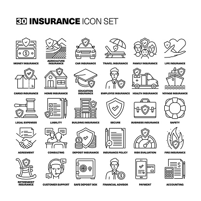 Insurance Line Icons Set