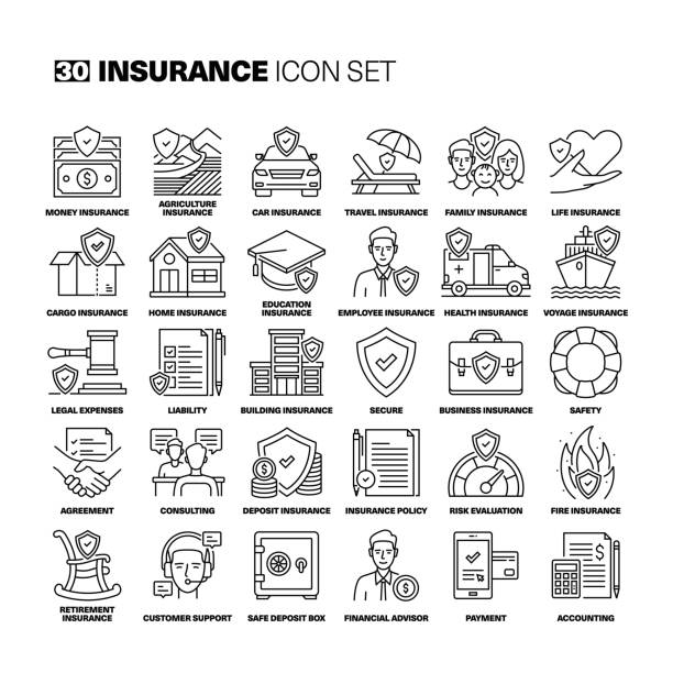 Insurance Line Icons Set vector art illustration