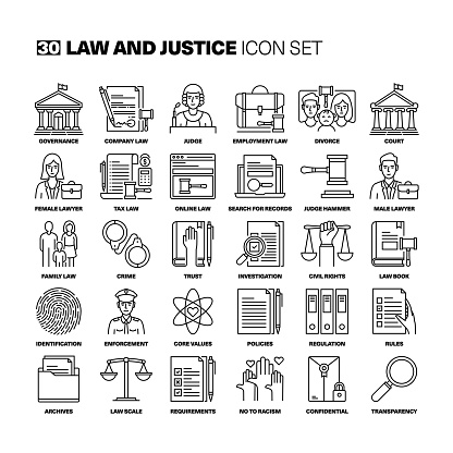 Law and Justice Line Icons Set