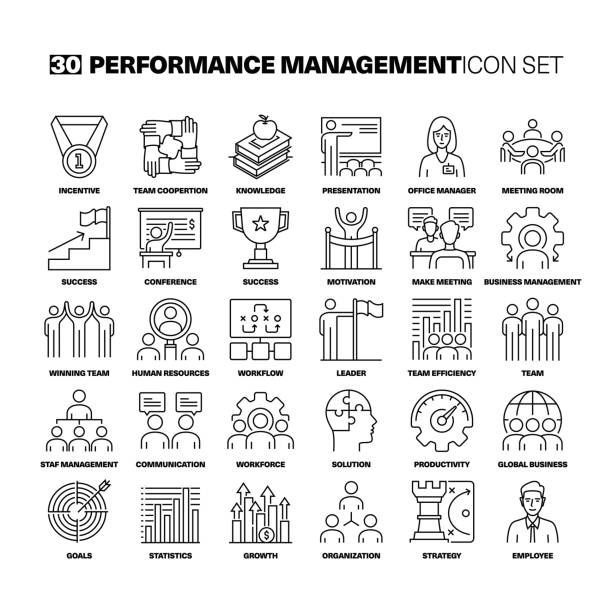 Performance Management Line Icons Set vector art illustration