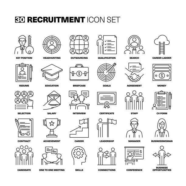 Recruitment Line Icons Set Recruitment Line Icons Set contracting stock illustrations