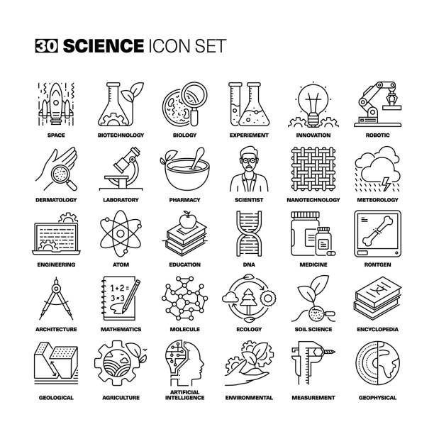 линия набор иконок науки - biotechnology research agriculture science stock illustrations