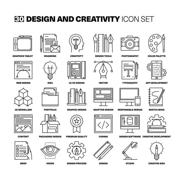 Vector illustration of Design and Creativity Line Icons Set