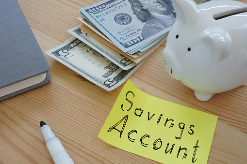 Savings Account is shown on a business photo using the text