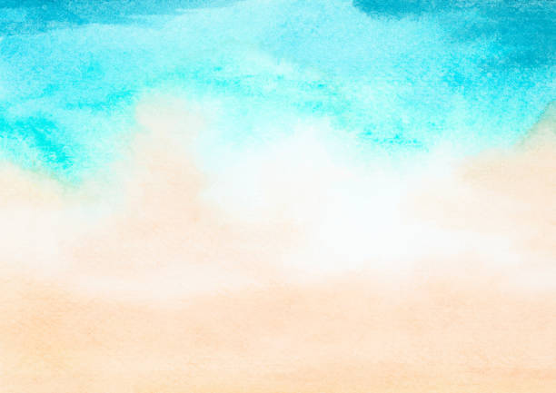 istock Watercolor painting blue ocean wave on sandy beach background.  Abstract blue sea and beach summer background for banner, invitation, poster or web site design, imitation, space for text. 1386509508