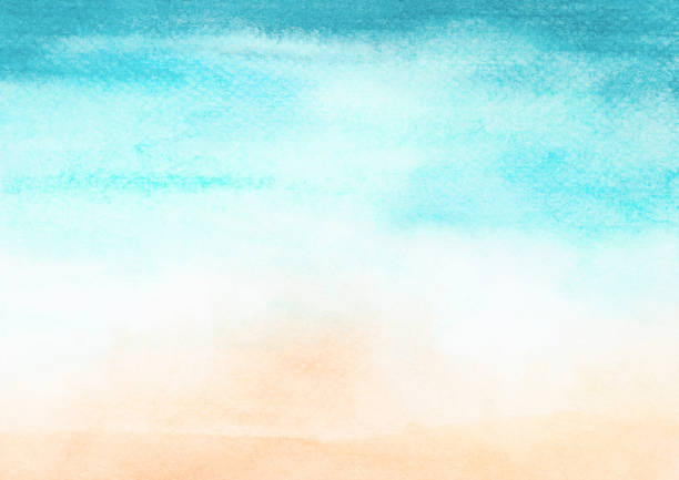 istock Watercolor painting blue ocean wave on sandy beach background.  Abstract blue sea and beach summer background for banner, invitation, poster or web site design, imitation, space for text. 1386509510