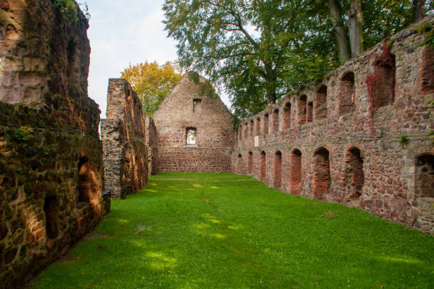 Nimbschen Monastery ruins in Saxony The ruins of the monastery church in Nimbschen, a former Cistercian abbey near Grimma in the Saxon district of Leipzig on the Mulde River in Germany. important monument of the Reformation. grimma stock pictures, royalty-free photos & images