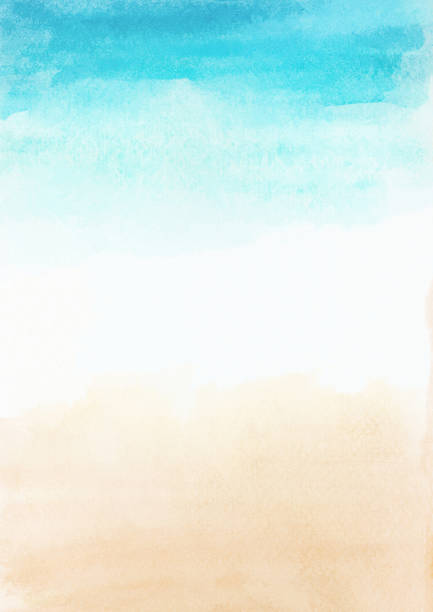 istock Watercolor painting blue ocean wave on sandy beach background.  Abstract blue sea and beach summer background for banner, invitation, poster or web site design, imitation, space for text. 1386509565