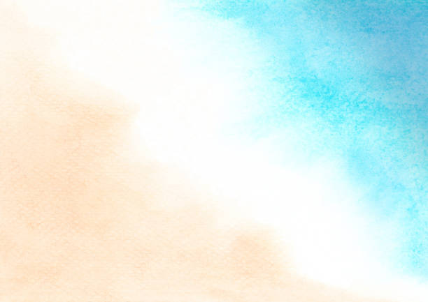istock Watercolor painting blue ocean wave on sandy beach background.  Abstract blue sea and beach summer background for banner, invitation, poster or web site design, imitation, space for text. 1386509611