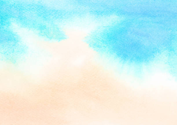istock Watercolor painting blue ocean wave on sandy beach background.  Abstract blue sea and beach summer background for banner, invitation, poster or web site design, imitation, space for text. 1386509625