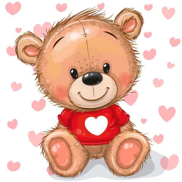 Vector illustration of Teddy bear isolated on a heart background