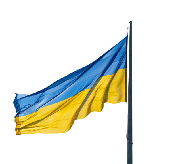 istock Flag of Ukraine flutters in white isolated 1386516209