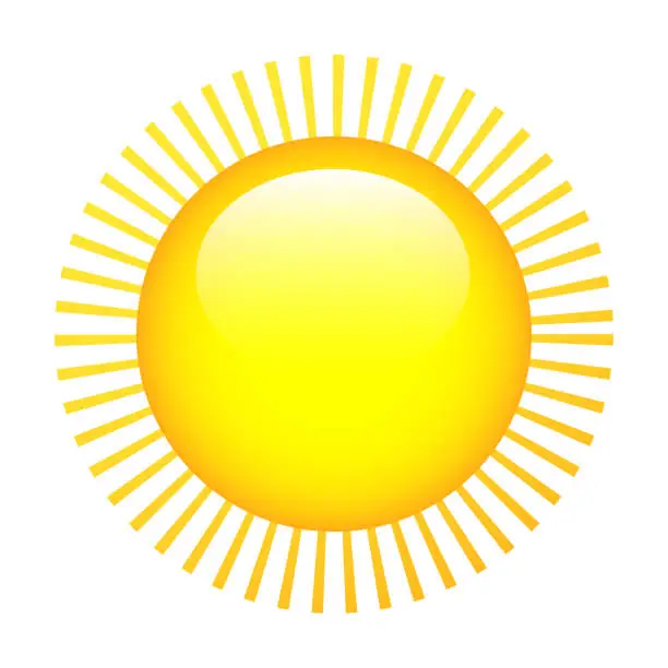 Vector illustration of Shiny sun with rays. Yellow isolated sun vector illustration.