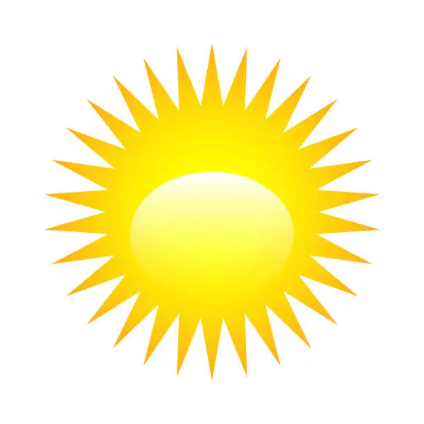 Vector illustration of Shiny sun icon for weather design. Sunshine symbol happy yellow isolated sun vector illustration.