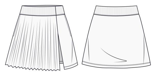 illustrations, cliparts, dessins animés et icônes de femme jupe mode modèle de dessin plat. modèle de croquis de mode jupe courte pour filles. ensemble de jupes de sport. - skirt