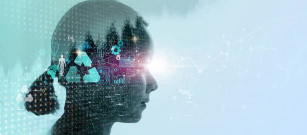 istock woman thinking virtual modern computer Ecology and renewable energy to reduce CO2 emissions carbon footprint climate change to limit global warming.Sustainable development and innovation green business concept. 1386523595