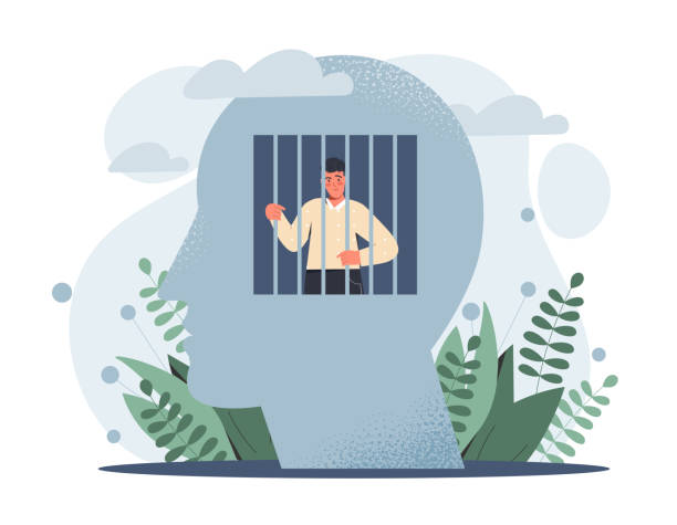 ilustrações de stock, clip art, desenhos animados e ícones de mind prison concept - claustrophobic