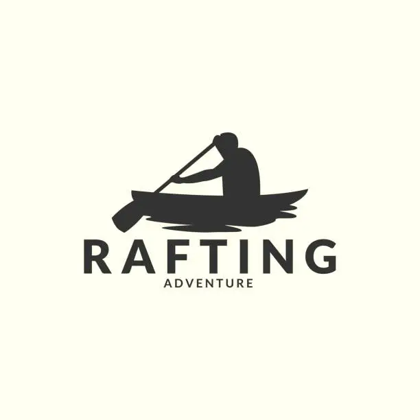 Vector illustration of rafting canoe with vintage style logo template design. sport, water, silhouette vector illustration