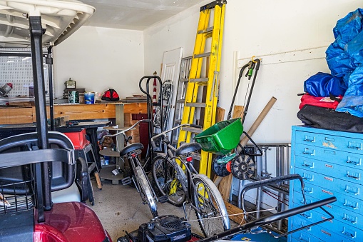 An over-crowded unorganized garage.