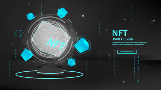 Concept of NFT ,non-fungible token with network vector on dark background. Vector illustration concept nft banner for website. Non-renewable token. Vector illustration. Concept of NFT ,non-fungible token with network vector on dark background. Vector illustration concept nft banner for website. Non-renewable token. Vector illustration. nonrenewable resources stock illustrations