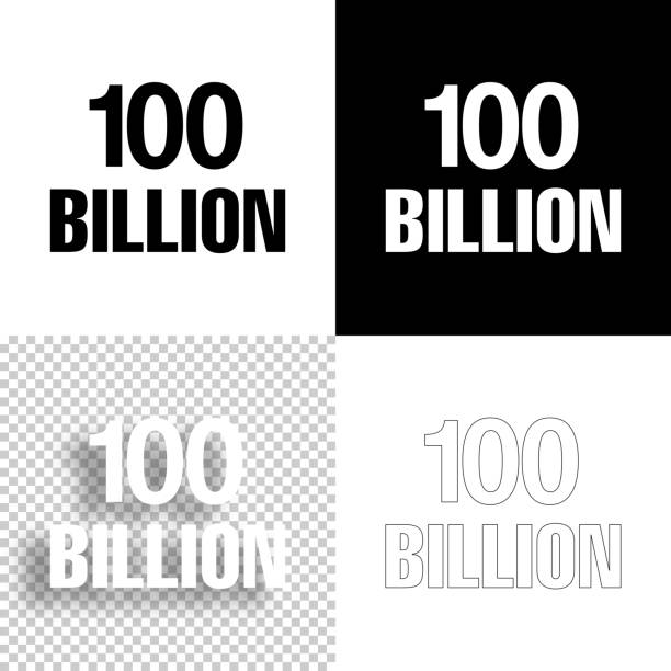 100 Billion. Icon for design. Blank, white and black backgrounds - Line icon Icon of "100 Billion" for your own design. Four icons with editable stroke included in the bundle: - One black icon on a white background. - One blank icon on a black background. - One white icon with shadow on a blank background (for easy change background or texture). - One line icon with only a thin black outline (in a line art style). The layers are named to facilitate your customization. Vector Illustration (EPS10, well layered and grouped). Easy to edit, manipulate, resize or colorize. Vector and Jpeg file of different sizes. billions quantity stock illustrations
