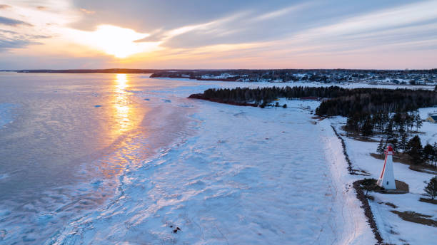 istock Haszard Point Lighthouse in winter at sunset 1386532198