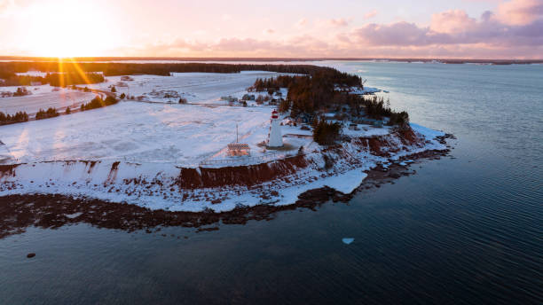 istock Panmure Island Lighthouse in winter at sunset 1386532267