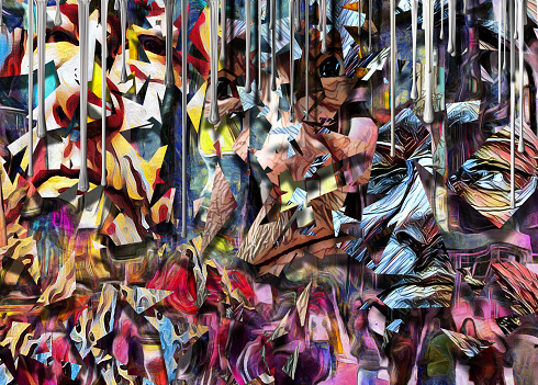 Abstract with faces. 3D rendering