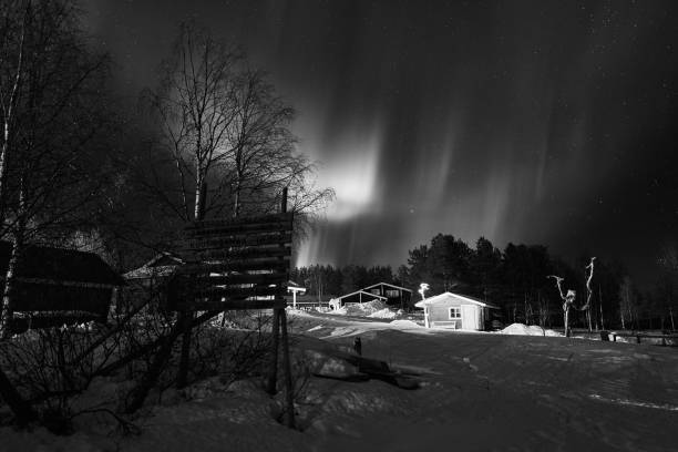 istock Northern Lights over Muonio, Finland (black and white) 1386537008