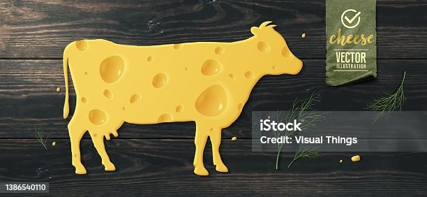 istock Realistic cheese cow on dark background 1386540110