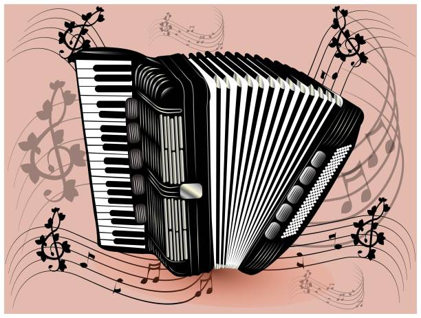 ilustraciones, imágenes clip art, dibujos animados e iconos de stock de acordeón negro - acordeon