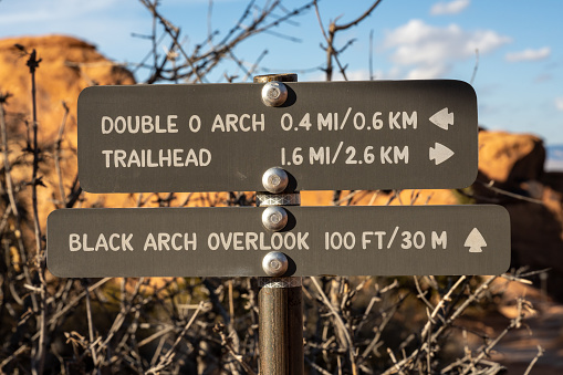 Trail Marker Sign In Devils Garden Loop of Arches National Park