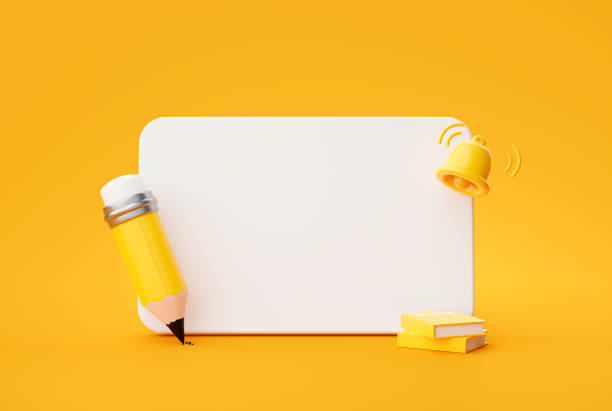 istock Pencil and white mockup copy space blackboard cartoon banner background website 3d rendering 1386571913
