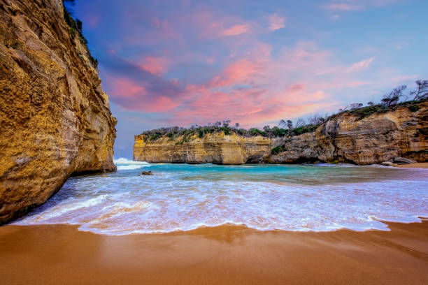 Loch Ard Gorge on the Great Ocean Road Loch Ard Gorge beach in Port Campbell National Park Victoria great ocean road photos stock pictures, royalty-free photos & images