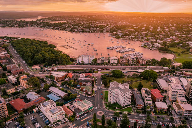 Aerial drone view of Cronulla in the Sutherland Shire, South Sydney stock photo