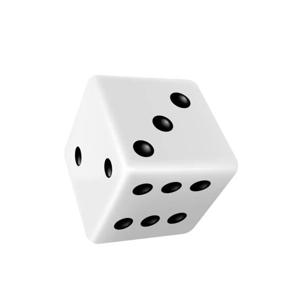istock Isometric dice. Realistic white game cube with black dots isolated. Gambling and casino gaming 1386578340