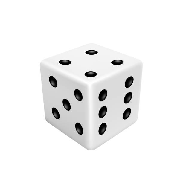 istock Dice game with white cube and black dots. 3d realistic gambling object to play in casino 1386578345