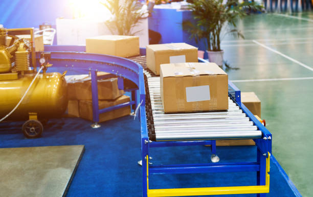 Package boxes on the industrial conveyor line