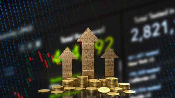 istock The gold coins and arrow on business background  3d rendering 1386596412
