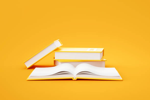 Stack of books on yellow background education concept 3d rendering