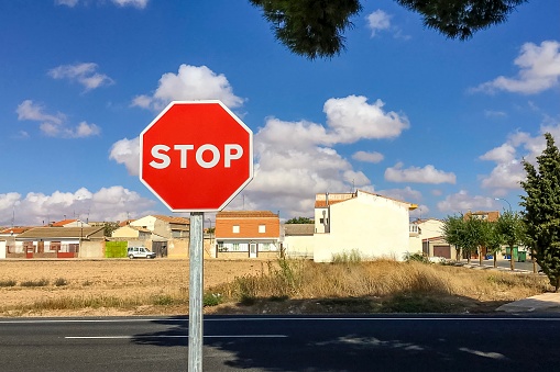 Stop sign in countryside
