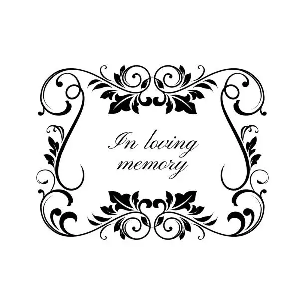 Vector illustration of Gravestone funeral frame in loving memory ornate