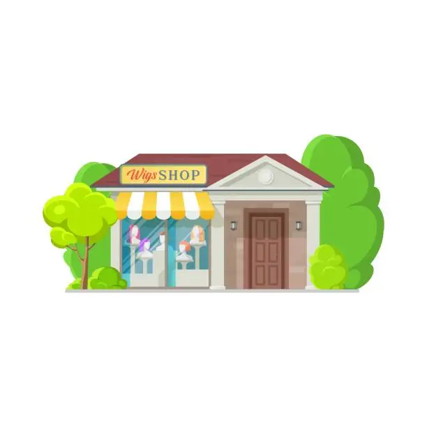 Vector illustration of Shop facade exterior wigs store building isolated