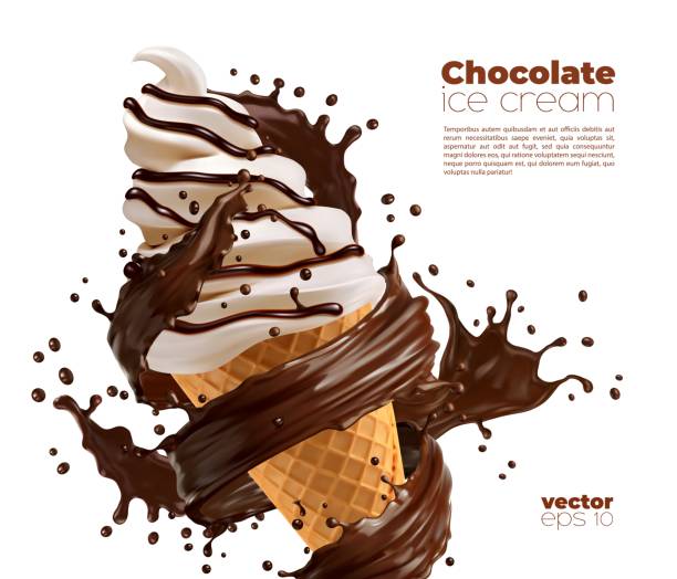 ilustrações, clipart, desenhos animados e ícones de chocolate isolado serve sorvete em cone de waffle - soft serve ice cream