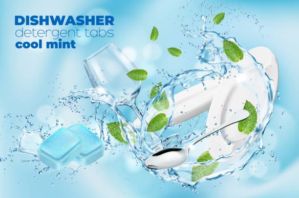 detergent do zmywarek chłodne tabletki miętowe reklamy promocyjne - dishwashing detergent stock illustrations