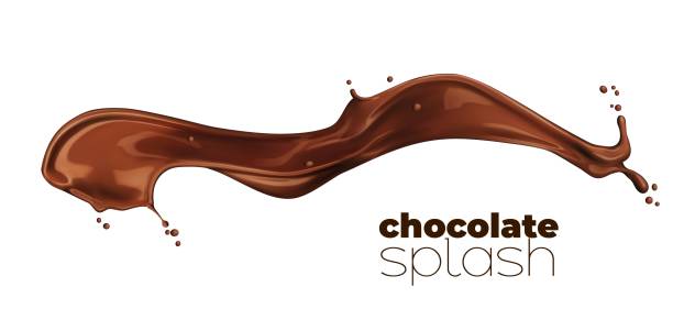 Chocolate milk isolated wave flow splash of drink Chocolate milk isolated wave flow splash, dessert drink stream with splatters. Realistic chocolate or cocoa milkshake splashing flow or spill, choco milk or syrup flowing pour wave with spatter drops theobroma stock illustrations