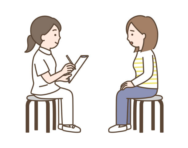 Illustration of a nurse interviewing a patient digital illustration interview stock illustrations